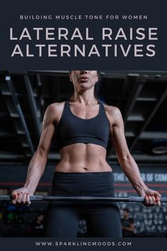 a woman is holding a barbell in her hands with the words,'material raise alternative