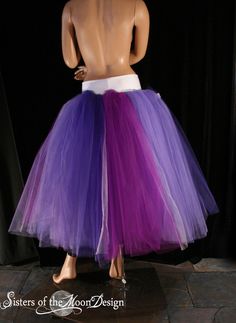 "Bridal Style tutu tea length for tall girls - floor length for the shorter girls! Made from 35yards, three layers of soft smooth purple, Dark Purple, light purple and a splash of Lavender Bridal tulle, that has been gathered and serged to the white stretch knit 5\" fabric waistband this was made to fit under a white wedding dress, but waistband can be made purple on request!! just ask This skirt is not made yet, It is made when ordered! Measurement: Sizes go by smallest waist size tutu will fit Sisters Of The Moon, Smallest Waist, Drop Waist Gown, Bride Costume, Tulle Tutu Skirt, White Wedding Dress, Purple Dark, Wedding Costumes, Tulle Tutu