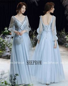 Light Blue V-neck Evening Dress For Party, Light Blue V-neck Party Evening Dress, Light Blue V-neck Dress For Banquet, Elegant Light Blue V-neck Evening Dress, Formal V-neck Dress For Prom Season, Light Blue V-neck Dress For Prom, V-neck Evening Dress For Bridesmaid Party Season, V-neck Dresses For Bridesmaid Party Season, Light Blue V-neck Homecoming Dress