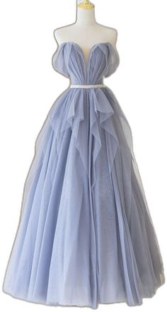 Blue Tulle Maxi Gown, Light Blue Tulle Ball Gown For Prom, Light Blue Tulle Evening Gown, Light Blue Tulle Gown For Evening, Light Blue Tulle Gown For Gala, Elegant Light Blue Tulle Ball Gown, Light Blue Tulle Evening Dress, Blue Tulle Prom Evening Dress, Blue Tulle Evening Dress For Prom