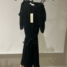 New With Tags. Off Shoulder And Waist Belt. Black Flowy Knee-length Mini Dress, Black Flowy Midi Dress For Work, Black Flowy Midi Dress For Cocktail, Flowy Black Midi Dress For Cocktail, New York Dresses, York Dress, Dresses Black, Waist Belt, Off Shoulder Dress