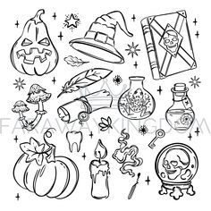 halloween coloring pages with pumpkins, witches and other things to draw on the page