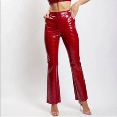 Ew With Tags Meshki Pants In Size Al. Perfect Condition. Faux Leather Straight Leg Pants, Hollister Sweatpants, Snake Print Pants, Brown Leather Pants, Strap Pants, Pant Trends, Cute Pants, Leather Pant, Red Pants