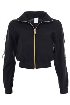 If you're looking for an eye-catching tracksuit, Fitcy has you covered. This tracksuit jacket features a front zip fastening, long-length sleeves, and cuffs - ensuring you'll turn heads on the street. This tracksuit jacket features a unique design with decorative elastics with golden details that allow the sleeves to be worn tightly together to create a shorter sleeve look. Featuring a collar and fit cut. Made of premium ECONYL® yarns for extra comfort and durability. Pairs perfectly with the El Sporty Track Jacket With Zip Cuffs For Fall, Sporty Long Sleeve Track Jacket With Zip Cuffs, Fitted Long Sleeve Windbreaker With Zipper Closure, Fitted Track Jacket With Zipper For Streetwear, Sporty Track Jacket With Elastic Cuffs For Fall, Fall Athleisure Track Jacket With Elastic Cuffs, Elegant Tracksuit, Designer Tracksuits, Waistband Pants