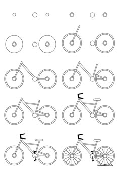 the different types of bicycles are shown in black and white, with circles around them