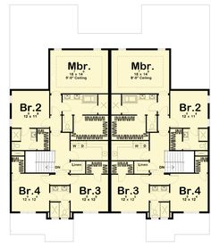 the floor plan for two story apartment with three bedroom and an attached garage area on each level