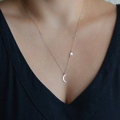 Space Necklace, Crescent Moon Necklace Gold, Horn Pendant Necklace, Gold Moon Necklace, Necklace Moon, Floating Necklace, Star And Moon, Moon Pendant Necklace, Swarovski Necklace