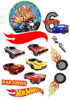 various hot wheels stickers and decals on a white background with the words hot wheels