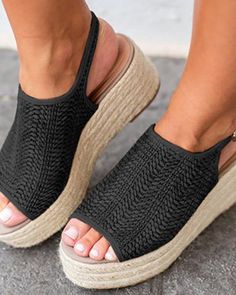 Size: 35,36,37,38,39,40,41,42,43;Style:FashionMaterial:EspadrillePattern Type:PatchworkDecoration:BraidedOccasion:CasualPackage Include:1* SandalsHEEL HEIGHT: 5CMNote: There might be 2-3% difference according to manual measurement.Please check the measurement chart carefully before you buy the item. +Please note that slight color difference should be acceptable due to the light and screen. Womens Espadrilles Wedges, Heeled Espadrilles, Platform Wedges Shoes, Women Platform Sandals, Espadrilles Platform, Platform Sandals Heels, Wedge Heel Sandals, Espadrille Sandals, Womens Wedges