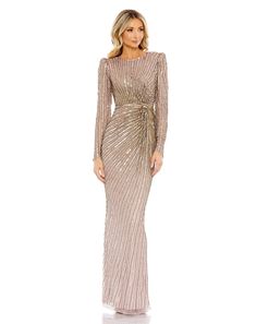 Formal Dresses Long Sleeve Formal Fitted Dress Mocha Bronze Dress Formal, Luxury Fitted Sequin Mother Of The Bride Dress, Luxury Fitted Mother Of The Bride Dress With Sequins, Glamorous Embellished Mother Of The Bride Dress, Glamorous Mother Of The Bride Dress With Sequins, Sheath Gown, Stunning Style, Long Sleeve Dress Formal, Column Gown