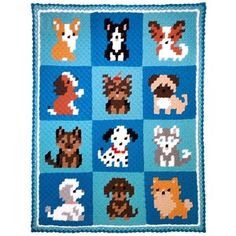 a blue blanket with dogs on it