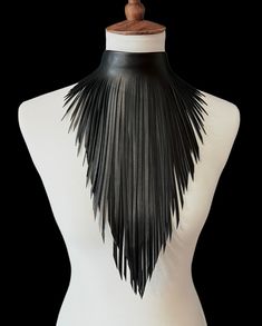 "Using the  finest quality European lambskin leather, this is such a beautiful statement piece!  Each tassel has been cut and shaped to make this \"wow\" factor accessory.  Guaranteed, this will jazz up any outfit you wear, both for a casual and a more formal look. I have doubled up the fringe on this choker using both a matte and patent leather to give fullness and dimension.  The necklace measures 14 inches at its longest point and can be made longer or shorter and can be made with either silv Elegant Fringe Necklace For Festival, Elegant Leather Fringe Jewelry, Leather Fringe Necklace, Leather Collar Necklace, Long Leather Necklace, Leather Statement Necklace, Burning Man Costume, Boho Statement Necklace, Necklace Outfit