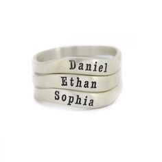 Stackable Name Rings (Wave-shaped, Silver) - Talisa Jewelry Stackable Name Rings, Silver Bands, Name Ring, Name Rings, Personalized Rings, Sterling Silver Bands, Ring Sterling Silver, Stackable Rings, Sterling Ring