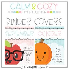 a poster with the words binder covers for october and october