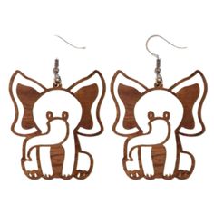 wooden earrings with an elephant design on them