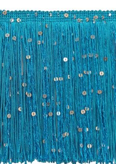 blue beaded fabric with gold sequins on it