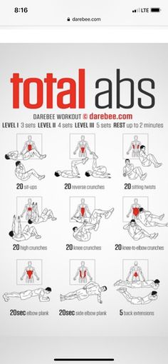 the total abs workout is shown in red and black, with instructions for how to do it