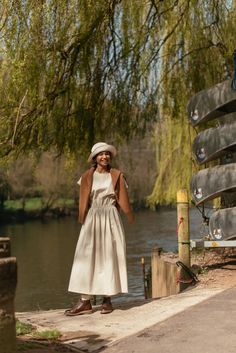 Long line paper-cotton dress with a button detail to the reverse and an elasticated waist. Finished with hidden side seam pockets. Dress Beige, Best Photo Poses, A Button, Spring Style, Cotton Pants, Spring Summer Outfits, Button Detail, Cotton Dress, Photo Poses