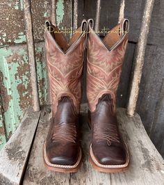 Emblazoned with bold stitching and expert hand-finishing, this boot has a bold, rustic effect. From our Hero collection, the Sierra boot in Antiqued Brown is an 11” square toe boot with a brown cowhide leather vamp with an attention-grabbing stitching design with jolts of deep, rich color on the tan leather-look upper. It’s equipped with an orthotic insole and versatile rubber outsole. Upper: 11" VINTAGE TAN Foot: ANTIQUED BROWN COWHIDE Toe: B Toe, Square Profile Heel: 10 Heel, 1 1/8" Tapered In Square Toe Cowgirl Boots, Cowgirl Boots Square Toed, Cute Cowgirl Boots, Square Toe Western Boots, Cowboy Boots Square Toe, Western Shoes, Womens Cowgirl Boots, Western Wear Outfits, Western Store