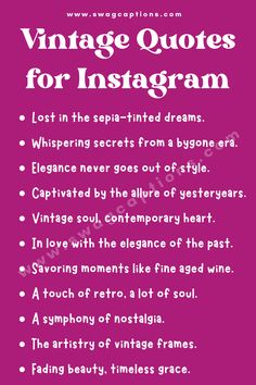 a pink poster with the words'vintage quotes for instagramm'on it