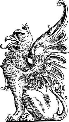 a drawing of an animal with wings on it's head and tail, vintage line drawing or engraving