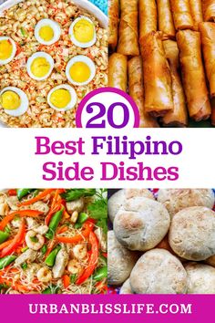 the top 20 best filipino side dishes with text overlay that reads,