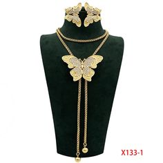 Afraic Jewelry-24k Fashion Jewelry Set Long Necklace Italian Gold Plated Jewelry For WomenModel Number:1005004760273331Chain length: 33.5 InchNecklace category:AdjustableAdjustment mode:As demonstrated in the video belowAdjustable video presentation:NO1NO2NO3N04 Jewelry Set Design, Vintage Jewelry Sets, Butterfly Pendant Necklace, Women's Jewelry Sets, Wedding Party Jewelry, Fashion Jewelry Sets, Butterfly Jewelry, Latest Jewellery, Trendy Accessories