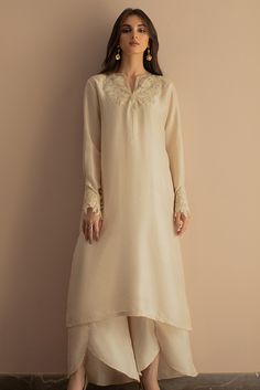 Show details for Ivory Mist (KUT245) Petal Pants, Raw Silk Dress, Pakistani Dress Design, Cotton Suits, Stylish Dress Designs, Chantilly Lace, Kurta Designs