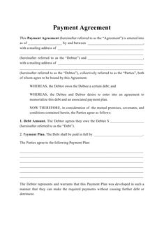 a printable payment agreement is shown in this image