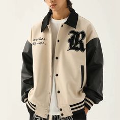 This Japanese Loose Splicing Embroidery Jacket is a must-have for any fashion-forward individual. Made with high-quality materials and intricate embroidery, this jacket is a perfect blend of style and comfort. The loose fit allows for easy movement, making it suitable for any occasion. The jacket features a unique splicing design, combining different patterns and textures to create a one-of-a-kind piece. The Japanese influence is evident in the delicate embroidery, adding a touch of elegance to the overall look. White Embroidered Patch Long Sleeve Outerwear, White Long Sleeve Outerwear With Embroidered Patch, Casual Beige Embroidered Outerwear, Beige Patchwork Outerwear For Streetwear, Spring Varsity Jacket With Embroidered Patch And Long Sleeve, Spring Varsity Jacket With Patches And Long Sleeves, Spring Long Sleeve Varsity Jacket With Patches, Embroidery Jacket, Lapel Jacket