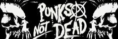 some black and white artwork with the words punks not dead on it