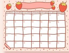 a pink and white calendar with strawberries on it