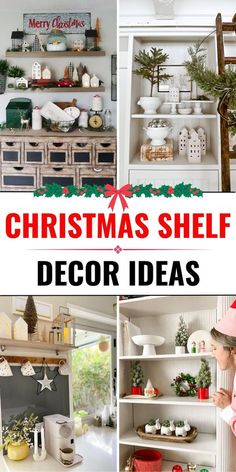 Christmas Decor For Entertainment Center Shelves, Decorating Shelves For Christmas, Christmas Shelf Decor Ideas, Hygge Christmas Decor, Holiday Bookshelves, Christmas Shelf Decor, Shelf Decor Ideas, Pink Garland, Christmas Shelf