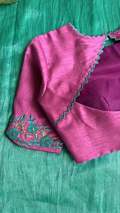 Blue Tissue Saree, Pink Silk Blouse, Hand Embroidered Blouse, Basic Hand Embroidery Stitches, Sarees For Girls, Embroidery Border, Pearl Embroidery, Tissue Saree, Maggam Work Blouses