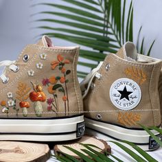 🌿 Love Embroidered Converse 🌿 ❤️ About Our Products: Each pair of shoes from our store is brand new and hand-embroidered to order. Please ensure you select the correct shoe size before checkout. The embroidery is durable and won't fade over time. ✨ Personal Expression: Showcase your unique style with custom embroidery! Contact me to create your own embroidered shoes with a private listing. I'll send you the design for approval before embroidering the shoes. Alternatively, you can design your p Converse Cartoon, Embroider Shoes, Converse Embroidery, Floral Converse, Irish Celebration, Embroidered Sneakers, Fire Shoes, Embroidered Converse, High Top Chucks