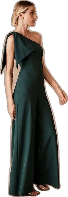 Green Formal Jumpsuits And Rompers For Summer, Green Formal Jumpsuits And Rompers, Clean Fits, Lined Pants, One Shoulder Jumpsuit, Side Zip, Polyester Spandex, Big Day, Pant Jumpsuit