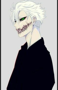 an anime character with white hair and black shirt