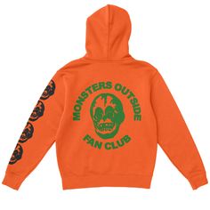 It is a green and black print on an orange Heavyweight Cotton Pullover Hoodie Designed and printed by me in Long Beach, California. Green Hooded Sweatshirt With Logo Print, Graphic Print Orange Sweatshirt For Streetwear, Green Hoodie With Screen Print For Streetwear, Green Hooded Hoodie With Graphic Print, Green Graphic Print Hooded Hoodie, Casual Green Hoodie With Logo Print, Orange Sporty Sweatshirt With Graphic Print, Orange Graphic Print Sporty Sweatshirt, Sporty Orange Sweatshirt With Graphic Print