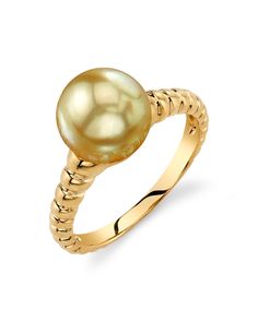 9mm Fine Jewelry Yellow Gold Pearl Ring With High Luster, Yellow Gold Pearl Ring With High Luster, Elegant Yellow Gold Rings With High Luster, Luxury Round Pearl Drop Ring, Luxury Round Ring With Pearl Drop, Elegant Yellow Gold Pearl Ring With Polished Finish, Sea Ring, Leather Pearl Jewelry, Sea Rings