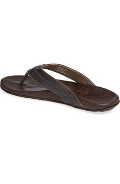 Leather Beach Flip Flops With Cushioned Footbed, Closed Toe Synthetic Flip Flops With Leather Footbed, Leather Flip Flops With Round Toe For Vacation, Leather Flip Flops For Vacation, Leather Sandals With Cushioned Footbed And Round Toe, Leather Closed Toe Sandals With Leather Footbed, Leather Open Toe Sandals With Stitched Sole, Casual Leather Flip Flops With Single Toe Strap, Casual Leather Flip Flops With Leather Lining