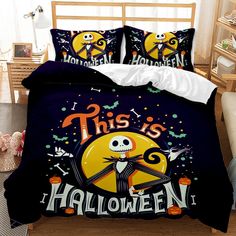 this is an image of a bed with halloween decorations