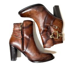 Gorgeous Brown Leather Heeled Ankle Boots. Very Gently Used Western Style Brown Ankle-high Heeled Boots, Brown Ankle-high Boots With 4-inch Heel, Brown Ankle-high Faux Leather Booties, Brown Western Ankle-high Boots, Western Brown Ankle-high Booties, Brown Leather Heels, Boot Bag, Heel Boots, Heeled Ankle Boots