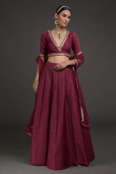 Shop for Talking Threads Wine Blouse Brocade Silk Lehenga Set for Women Online at Aza Fashions Zardozi Border, Wine Blouse, Woven Embroidery, Brocade Lehenga, Lehenga Blouse Designs, Lehenga Wedding, Indian Couture, Buy Wine, Silk Lehenga