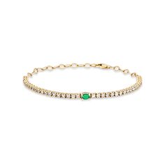 Stone and Strand 14K Yellow Gold Green Goddess Emerald and White Sapphire Tennis Bracelet Front Image Green Gem Bracelet, Goddess Bracelet, Stone And Strand, Stone Accessories, Vintage Tennis, Gems Bracelet, Green Goddess, Pearl Jewellery, Green Gems