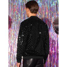 Sequin baseball jackets are a bold and eye-catching statement piece for any outfit. The sequins create a sparkling and reflective surface, adding a touch of glamour to your attire. Pair a sequined baseball jacket with punk pants, leather pants, etc. to create a fashionable look. Sequin baseball jacket is perfect for parties, clubs, discos, performances, and other occasions. Men Sequin Outfit, Reputation Jacket, Baseball Jackets, Punk Pants, Metallic Jacket, Mens Sport Coat, Baseball Varsity Jacket, Sequin Outfit, Linen Suit