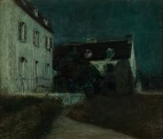 an image of a painting of a house in the dark night time with no one on it