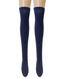 Keep warm while looking fashionable with these trendy boot socks. The boot socks feature a classic cable knit pattern that will go great with anything. These socks can be worn in a number of ways with countless styles. Wear them with shorts, skirts, dresses and more. Have them pulled up and peeking out of knee-high boots, or scrunched down over mid-calf boots and booties. Made with a soft cotton blend, these boot socks are super comfy and will keep the chills away. Washing instructions: hand was Cozy Thigh High Cable Knit Leg Warmers, Casual Mid-calf Stockings For Winter, Casual Mid-calf Winter Stockings, Trendy Blue Knee-high Socks For Winter, Comfortable Fitted Cable Knit Socks, Casual Fitted Cable Knit Knee-high Socks, Casual Blue Thigh High Stockings, Casual Blue Thigh-high Stockings, Comfortable Fitted Over-the-knee Socks