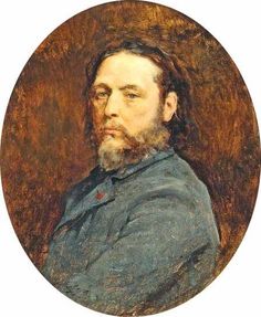 a painting of a man with long hair and beard wearing a blue shirt in a circle