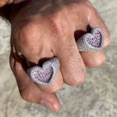 Real solid 925 sterling silver Heart shape ring. Choose from size 5, 6, 7, 8, 9, 10, 11, 12, 13. Ring stamped on the inside of the band "925". Nicely iced with dazzling pink & white CZ stones. Heavy pieces weigh approx. 13 to 18 grams each. Big heart shaped ring face measures 20MM. Genuine 925 sterling silver, not cheap metal. Real jewelry that won't turn your fingers green. Bright silver rings that are jewelry masterpieces. Ring look amazing on both men and women. Enjoy 100% FREE SHIPPING in US Pink Heart Rings, Heart Shape Ring, Silver Heart Ring, Real Jewelry, Heart Shaped Rings, Hip Hop Jewelry, Pink Ring, Big Heart, Sterling Silver Heart