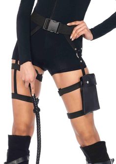 Fashion Clown, Black Canary Costume, Leg Holster, Black Garter Belt, Thigh Straps, Thigh Holster, Leg Garters, Black Garter, Military Costumes